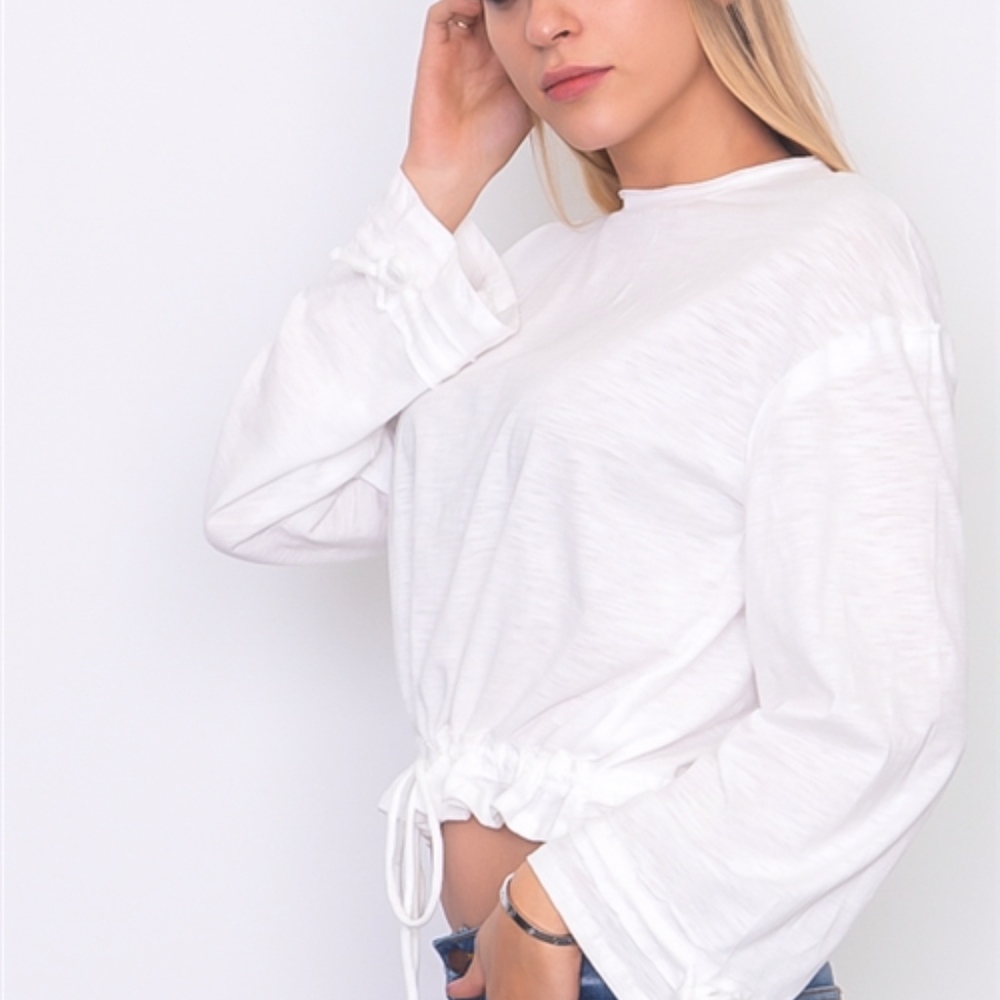 🌹ATHLEISURE🌹Soft White Drawstring Hem Jersey Top - Picture 4 of 4